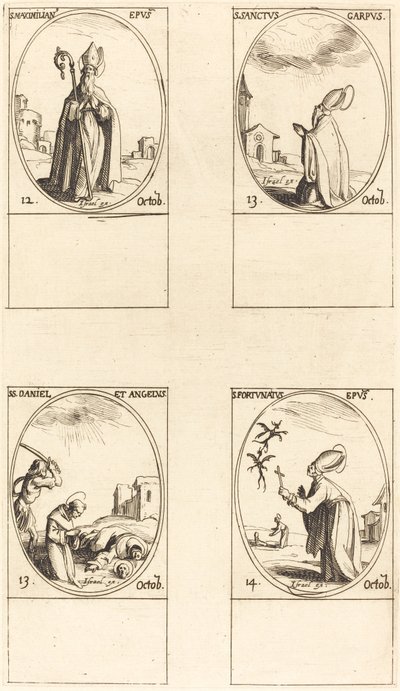 St. Maximiliaan, St. Carpus, St. Daniël en Angelus, St. Fortunatus door Jacques Callot