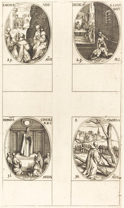 St. Mederic, Abt; Onthoofding van Johannes de Doper; St. Fiacre; Festival van de Maagd door Jacques Callot