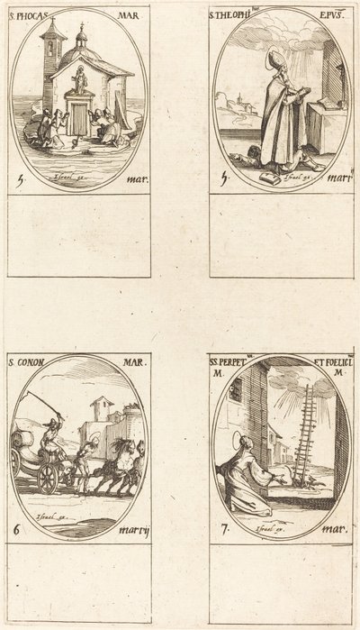 St. Phocas, St. Theophilus, St. Conon, Sts. Perpetua en Felicitas door Jacques Callot
