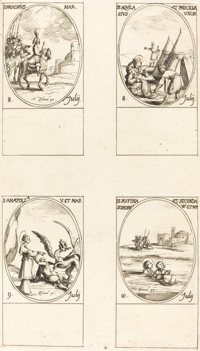 St. Procopius; Sts. Aquila en Prisca; St. Anatolia; Sts. Rufina en Secunda door Jacques Callot