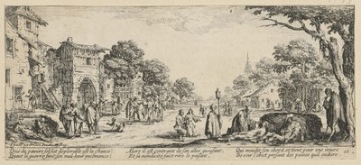 Stervenden langs de weg, blad 16 van de serie „De gruwelen van de oorlog” door Jacques Callot