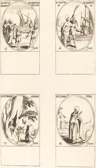St. Vitus, Modestus en Crescentia; St. Julitta en Quiricus; St. Avitus, Abt; St. E door Jacques Callot