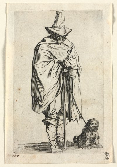 De bedelaars: Blinde man met zijn hond door Jacques Callot