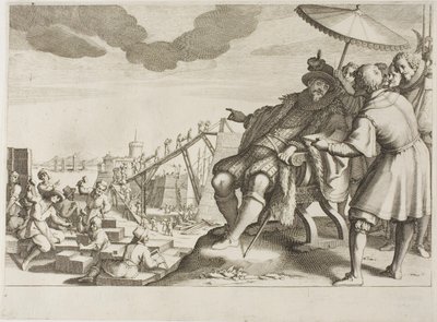 De Groothertog versterkt de haven van Livorno, uit het leven van Ferdinando I de’ Medici door Jacques Callot