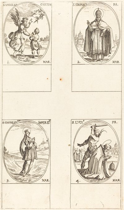 De beschermengel, St. Simplici, St. Cunegundes, St. Luci door Jacques Callot