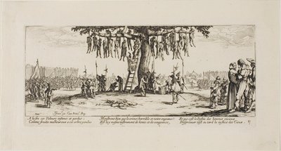 De Ophanging, plaat elf uit De Ellende van de Oorlog door Jacques Callot