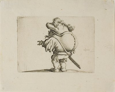 De Man met de Grote Buik Versierd met een Rij Knopen, uit Varie Figure Gobbi door Jacques Callot