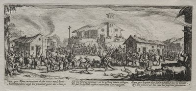De Grote Ellende van de Oorlog: Plundering en Verbranding van een Dorp, 1633 door Jacques Callot