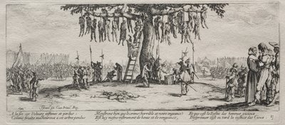 De Grote Ellende van de Oorlog: De Ophanging, 1633 door Jacques Callot