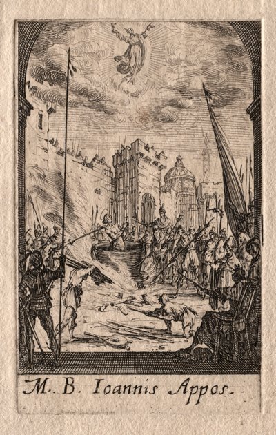 Het Martelaarschap van de Apostelen: St. Johannes de Evangelist door Jacques Callot