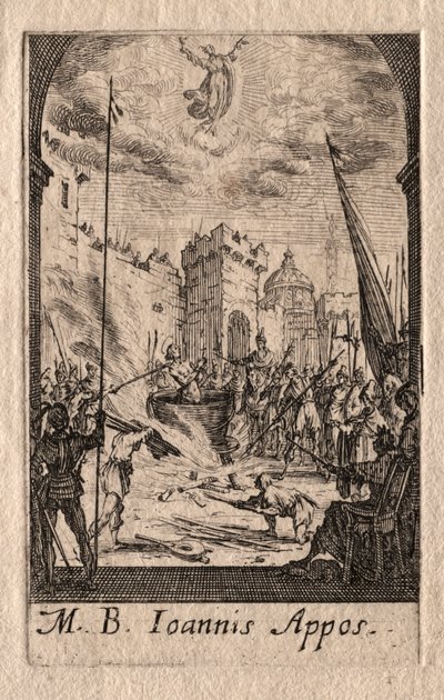 Het Martelaarschap van de Apostelen: St. Johannes de Evangelist door Jacques Callot