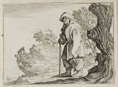 De boer die zijn zak draagt, uit De Caprices door Jacques Callot