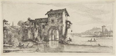 De watermolen, uit de serie Diverse Vedute Designate in Fiorenza (Diverse landschappen ontworpen in Florence) door Jacques Callot