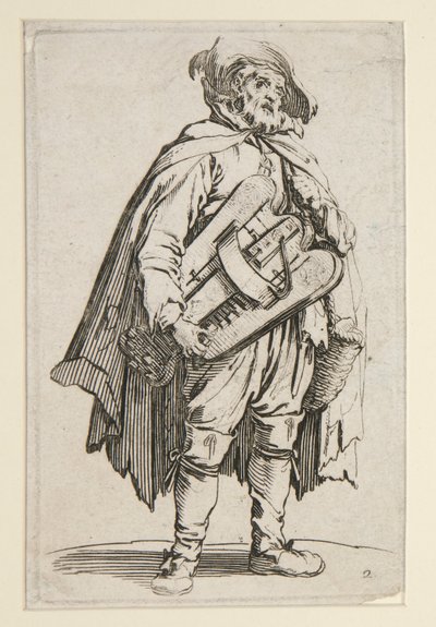 De draailierspeler, uit De Bedelaars (Le Joueur de Vielle) door Jacques Callot