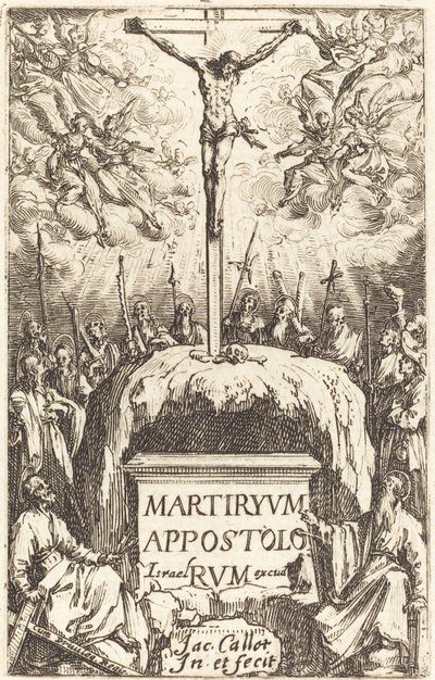 Titelpagina voor "De Martelaarschappen van de Apostelen" door Jacques Callot