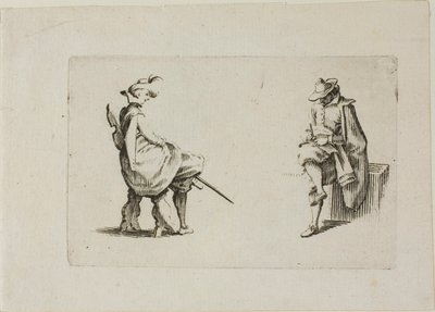 Twee zittende mannen, uit De caprices door Jacques Callot