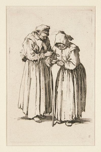 Twee bedelaressen, uit De Bedelaars door Jacques Callot