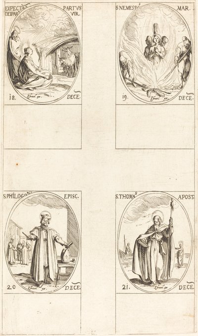 Wachten tot de Maagd bevalt; St. Nemesius; St. Philogonius; St. Thomas door Jacques Callot