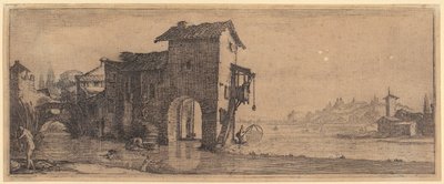 Watermolen, blad 3 uit de serie „De vier landschappen“ door Jacques Callot