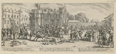 Vernietiging van een klooster, blad 6 uit de reeks „Ellende van de oorlog“ door Jacques Callot