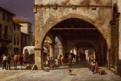 Een stadstafereel met een hoefsmid door Jacques Carabain