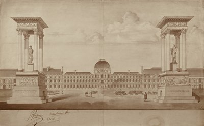 Plan voor de monumenten ter herdenking van 14 juli en 10 augustus, te plaatsen op Place du Carrousel door Jacques Delannoy