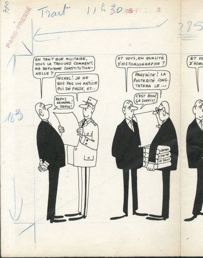 Paris-Presse, Satirisch in B  W door Jacques Faizant