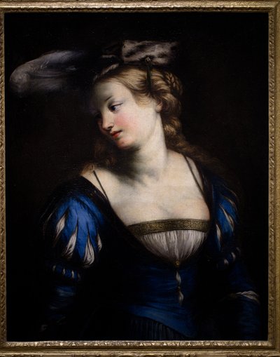 Jonge vrouw in een blauwe blouse door Jacques Francois Courtin