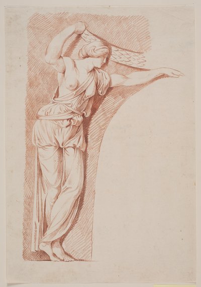 Vrouwelijke figuur in klassieke kleding geplaatst in een nis door Jacques Francois Joseph Saly