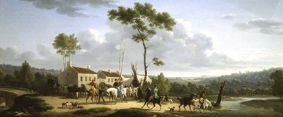 Landschap met figuren door Jacques Francois Joseph Swebach