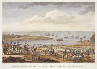 De inscheping van de Engelsen in Holland, 30 november 1799, gegraveerd door Louis Francois Couche (1782-1849) door Jacques Francois Joseph Swebach