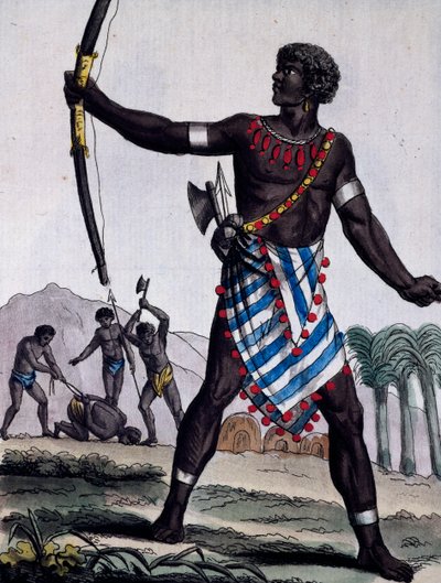 Anzikos krijger, Afrika, gravure uit Encyclopedia of voyages door Jacques Grasset de Saint Sauveur