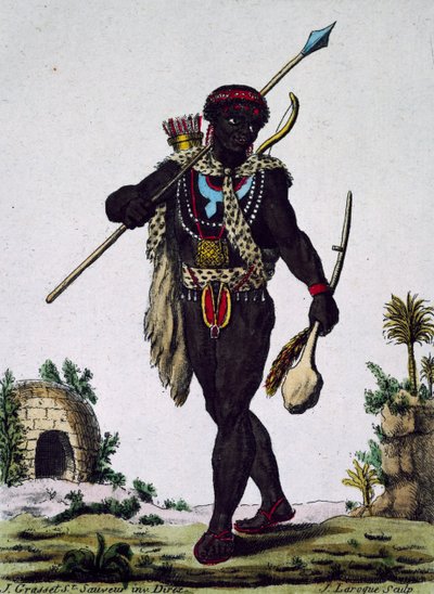 Man van de Namaquas stam, Afrika, gravure uit Encyclopedia of voyages door Jacques Grasset de Saint Sauveur