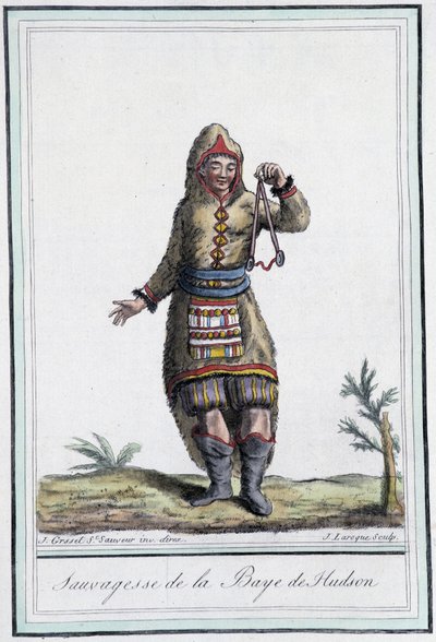 Sauvagesse van Hudson Bay (Canada) - in "Encyclopedie van Reizen" door Grasset St Sauveur, ed. 1796 door Jacques Grasset de Saint Sauveur