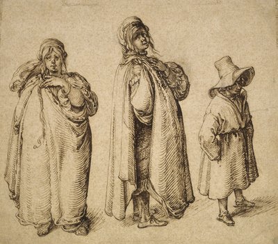 Twee studies van een Roma vrouw en een Roma jongen met een grote hoed, c.1605 door Jacques II de Gheyn