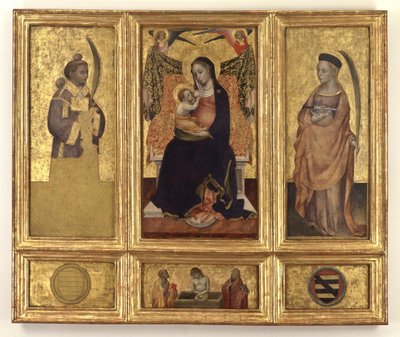 Madonna en Kind met Heiligen Stefanus en Lucia; Christus in het graf en Heiligen Petrus en Paulus, circa 1425 door Jacques Iverny