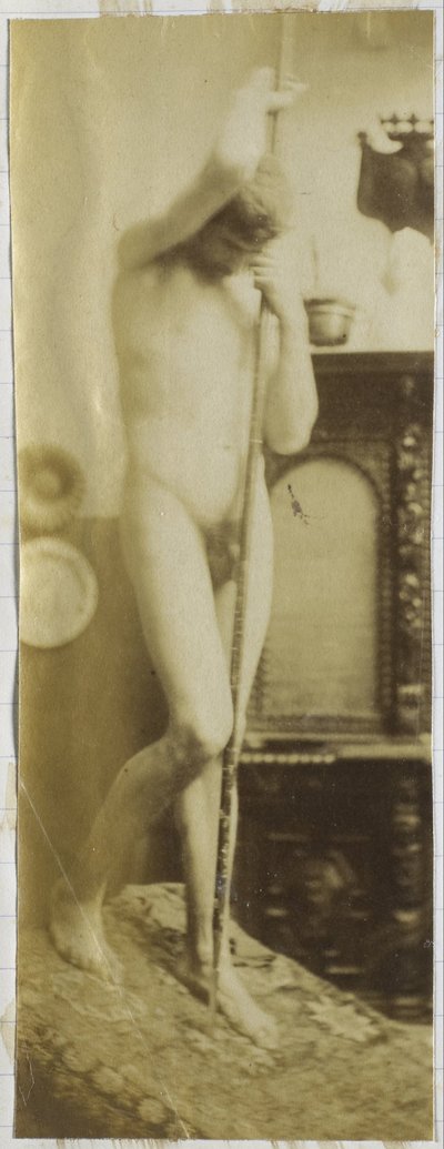 Studie van een mannelijk naaktmodel, staand, in het atelier van Jacques de Lalaing door Jacques Lalaing (attributed to)
