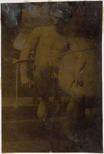 Studie van een mannelijk naaktmodel, zittend van voren gezien met zwaard op schoot door Jacques Lalaing (attributed to)
