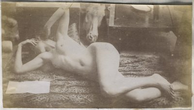 Studie van een vrouwelijk naaktmodel, liggend op een tijgervel door Jacques Lalaing (attributed to)