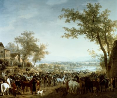 Paardenmarkt in Gaillard door Jacques Laurent Agasse