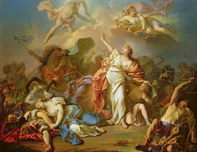 Apollo en Diana vallen de kinderen van Niobe aan door Jacques Louis David