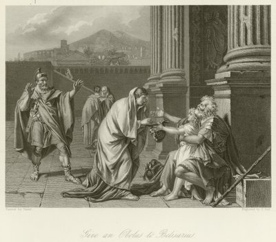 Belisarius bedelt om aalmoezen door Jacques Louis David