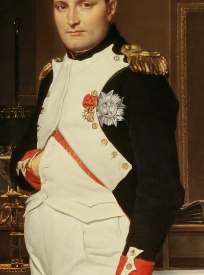 Detail van De keizer Napoleon in zijn studeerkamer in de Tuilerieën door Jacques Louis David