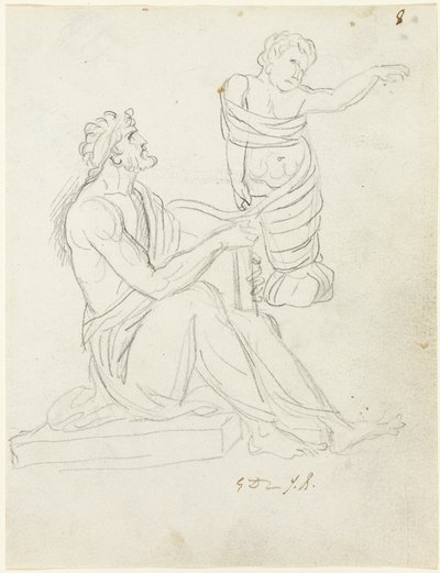 Zittende man en ingebakerd baby door Jacques Louis David