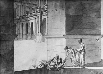 Twee jonge meisjes brengen brood naar Homerus die slaapt, c.1794 door Jacques Louis David