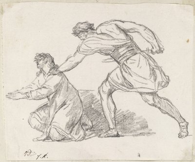 Krijger die een Knielende Figuur Grijpt door Jacques Louis David