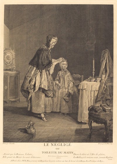 De negligé, of de ochtendtoilette door Jacques Philippe Le Bas after Jean Siméon Chardin