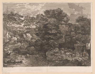Rivierlandschap met schaapherders door Jacques Prou