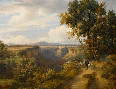 Een geitenhoeder en zijn kudde in een Italiaans landschap, mogelijk Faleria door Jacques Raymond Brascassat