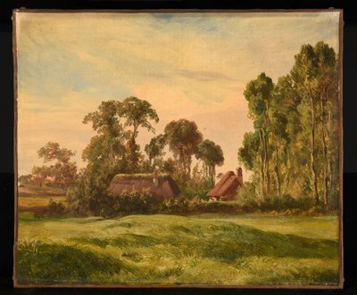 Landschap met uitzicht op een boerderij door de bomen door Jacques Raymond Brascassat